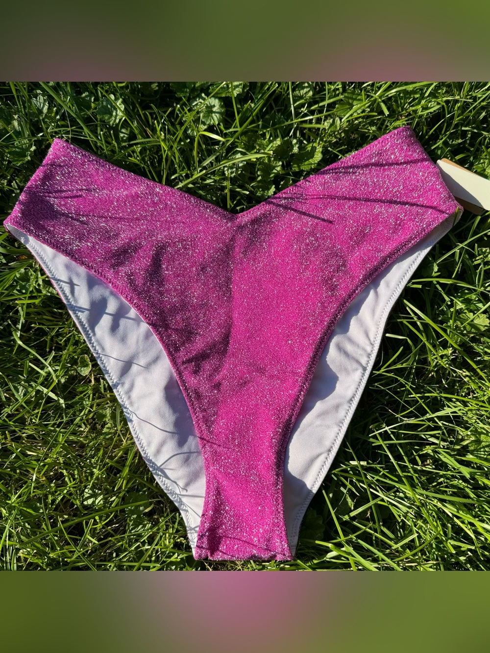 New PINK Shimmer High Waist Cheeky Bikini Bottom